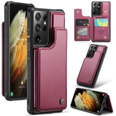 Custodia per telefono antifurto RFID per slot per schede CaseMe C22 per Samsung Galaxy S21 Ultra 5G (vino rosso)