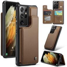 Per Samsung Galaxy S21 Ultra 5G CaseMe C22 Porta slot per schede Custodia per telefono antifurto RFID (marrone)