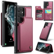Custodia per telefono antifurto RFID per slot per schede CaseMe C22 per Samsung Galaxy S22 Ultra 5G (vino rosso)