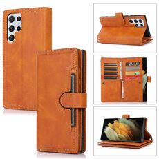 Custodia per telefono in pelle con slot per schede per Samsung Galaxy S21 Ultra 5G (marrone)