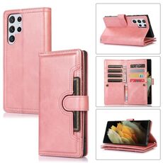 Custodia per telefono in pelle con slot per schede per Samsung Galaxy S21 Ultra 5G (oro rosa)