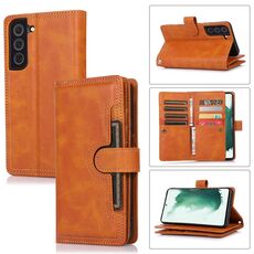 Custodia in pelle per telefono con slot per scheda Samsung Galaxy S22 5G (marrone)
