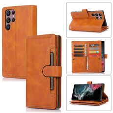 Custodia in pelle per telefono con slot per scheda Samsung Galaxy S22 Ultra 5G (marrone)