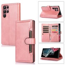 Custodia in pelle per telefono con slot per schede per Samsung Galaxy S22 Ultra 5G (oro rosa)