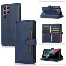 Custodia in pelle per telefono con slot per scheda Samsung Galaxy S22 Ultra 5G (blu)