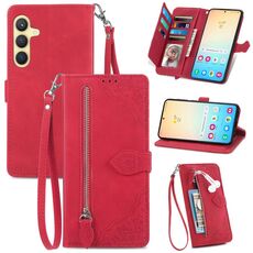 Custodia per telefono in pelle con cerniera fiore goffrato per Samsung Galaxy A70 (rossa)