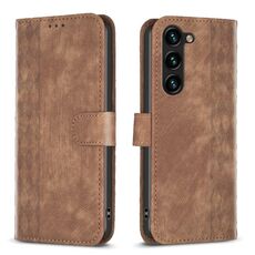 Custodia per telefono in pelle goffrata scozzese per Samsung Galaxy S24 5G (marrone)