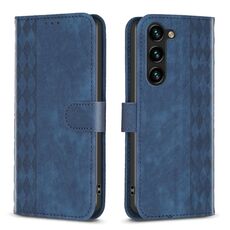 Custodia per telefono in pelle goffrata scozzese per Samsung Galaxy S24 5G (blu)