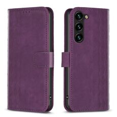 Custodia per telefono in pelle goffrata scozzese per Samsung Galaxy S24 5G (viola)