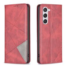 Custodia magnetica in pelle per Samsung Galaxy S24 5G con texture romboidale (rossa)