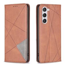 Custodia per telefono in pelle magnetica con texture romboidale per Samsung Galaxy S24 5G (marrone)