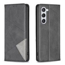 Custodia per telefono in pelle magnetica con texture romboidale per Samsung Galaxy S24 5G (nera)