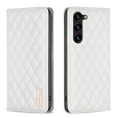 Per Samsung Galaxy S24+ 5G Custodia con flip in pelle magnetica con reticolo di diamanti (bianca)