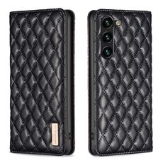 Per Samsung Galaxy S24+ 5G Custodia con flip in pelle magnetica con reticolo di diamanti (nera)