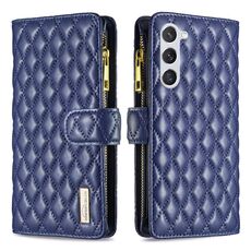 Per Samsung Galaxy S24+ 5G Custodia a portafoglio in pelle con cerniera a reticolo di diamanti (blu)