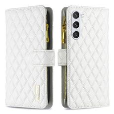 Per Samsung Galaxy S24+ 5G Custodia a portafoglio in pelle con cerniera a reticolo di diamanti (bianca)