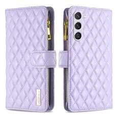 Per Samsung Galaxy S24+ 5G Custodia a portafoglio in pelle con cerniera a reticolo di diamanti (viola)