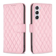 Per Samsung Galaxy S24 5G Diamond Lattice Custodia a portafoglio in pelle con vibrazione (rosa)