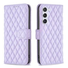 Per Samsung Galaxy S24 5G Diamond Lattice Custodia a portafoglio in pelle con vibrazione (viola)