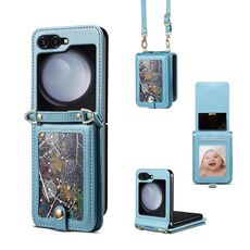 Per Samsung Galaxy Z Flip3 ESEBLE Star Series Custodia per telefono con slot per scheda cordino (blu)