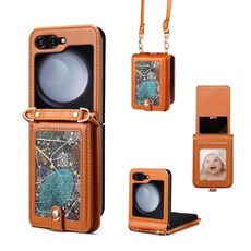 Per Samsung Galaxy Z Flip4 ESEBLE Star Series Custodia per telefono con slot per scheda cordino (marrone)