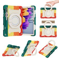 Custodia per tablet in silicone con supporto ad anello rotante portatile per Samsung Galaxy Tab S9 Armor (rosso colorato)