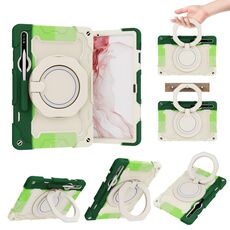 Custodia per tablet in silicone con supporto ad anello rotante portatile per Samsung Galaxy Tab S9+ Armor (verde colorato)
