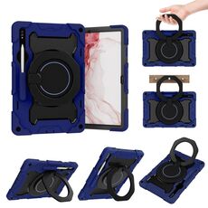 Custodia per tablet in silicone con supporto ad anello rotante portatile per Samsung Galaxy Tab S9+ Armor (blu navy)