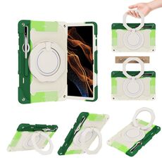 Custodia per tablet in silicone con supporto ad anello rotante portatile per Samsung Galaxy Tab S9 Ultra Armor (verde colorato)