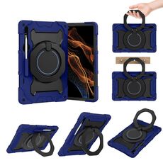 Custodia per tablet in silicone con supporto ad anello rotante portatile per Samsung Galaxy Tab S9 Ultra Armor (blu navy)