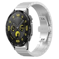 Per Huawei Watch GT4 46mm Cinturino in metallo con fibbia a farfalla in acciaio inossidabile con perline (argento)