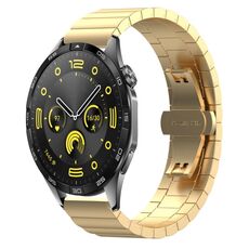 Per Huawei Watch GT4 46mm Cinturino in metallo con fibbia a farfalla in acciaio inossidabile con perline (oro)