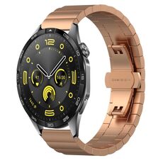 Per Huawei Watch GT4 46mm Cinturino in metallo con fibbia a farfalla in acciaio inossidabile con perline (oro rosa)