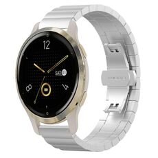 Per Garmin Venu 2S cinturino per orologio in metallo con fibbia a farfalla in acciaio inossidabile con perline (argento)