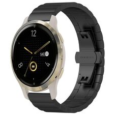 Per Garmin Venu 2S cinturino per orologio in metallo con fibbia a farfalla in acciaio inossidabile (nero)