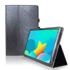 Custodia per tablet in pelle goffrata a fiori per TCL NxtPaper 11 con cinturino per poggiamano e slot per penna (nero)