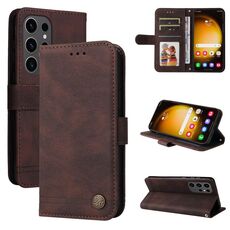 Per Samsung Galaxy S24 Ultra Skin Feel Life Tree Custodia in pelle con bottoni in metallo (marrone)