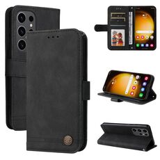 Custodia per telefono in pelle con bottoni in metallo per Samsung Galaxy S24 Ultra Skin Feel Life Tree (nera)