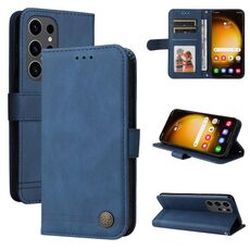 Per Samsung Galaxy S24 Ultra Skin Feel Life Tree Custodia in pelle con bottoni in metallo (blu)