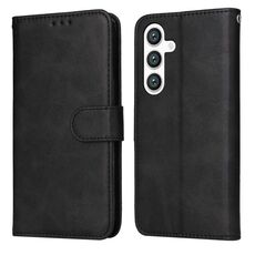 Custodia per telefono in pelle flip con texture classica in vitello per Samsung Galaxy S24 (nera)