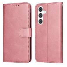 Custodia per telefono in pelle flip con texture classica in vitello per Samsung Galaxy S24 (oro rosa)