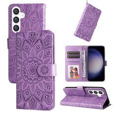 Custodia per telefono in pelle girasole goffrata per Samsung Galaxy S24 (viola)
