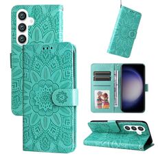 Custodia per telefono in pelle girasole goffrata per Samsung Galaxy S24 (verde)