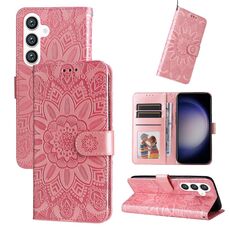 Custodia per telefono in pelle girasole goffrata per Samsung Galaxy S24 (oro rosa)