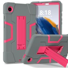 Custodia per tablet PC in silicone a colori a contrasto per Samsung Galaxy Tab A9 con supporto (grigio + rosa rossa)