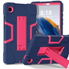 Custodia per tablet PC in silicone a colori a contrasto per Samsung Galaxy Tab A9 con supporto (blu navy + rosa rossa)