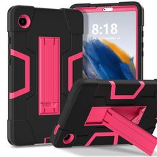 Custodia per tablet PC in silicone a colori a contrasto per Samsung Galaxy Tab A9 con supporto (nero + rosa rossa)