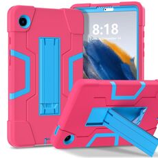 Custodia per tablet PC in silicone a colori a contrasto per Samsung Galaxy Tab A9 con supporto (rosa rosso + blu)