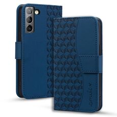 Per Samsung Galaxy S22 5G Custodia per telefono in pelle con fibbia a diamante business con cordino (blu reale)
