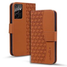 Per Samsung Galaxy S21 Ultra 5G Custodia per telefono in pelle con fibbia a diamante business con cordino (marrone)